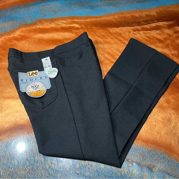 Vintage LEE Riders Black Polyester Boot JEANS Deadstock USA Made Size 33x32 NOS - Picture 1 of 8